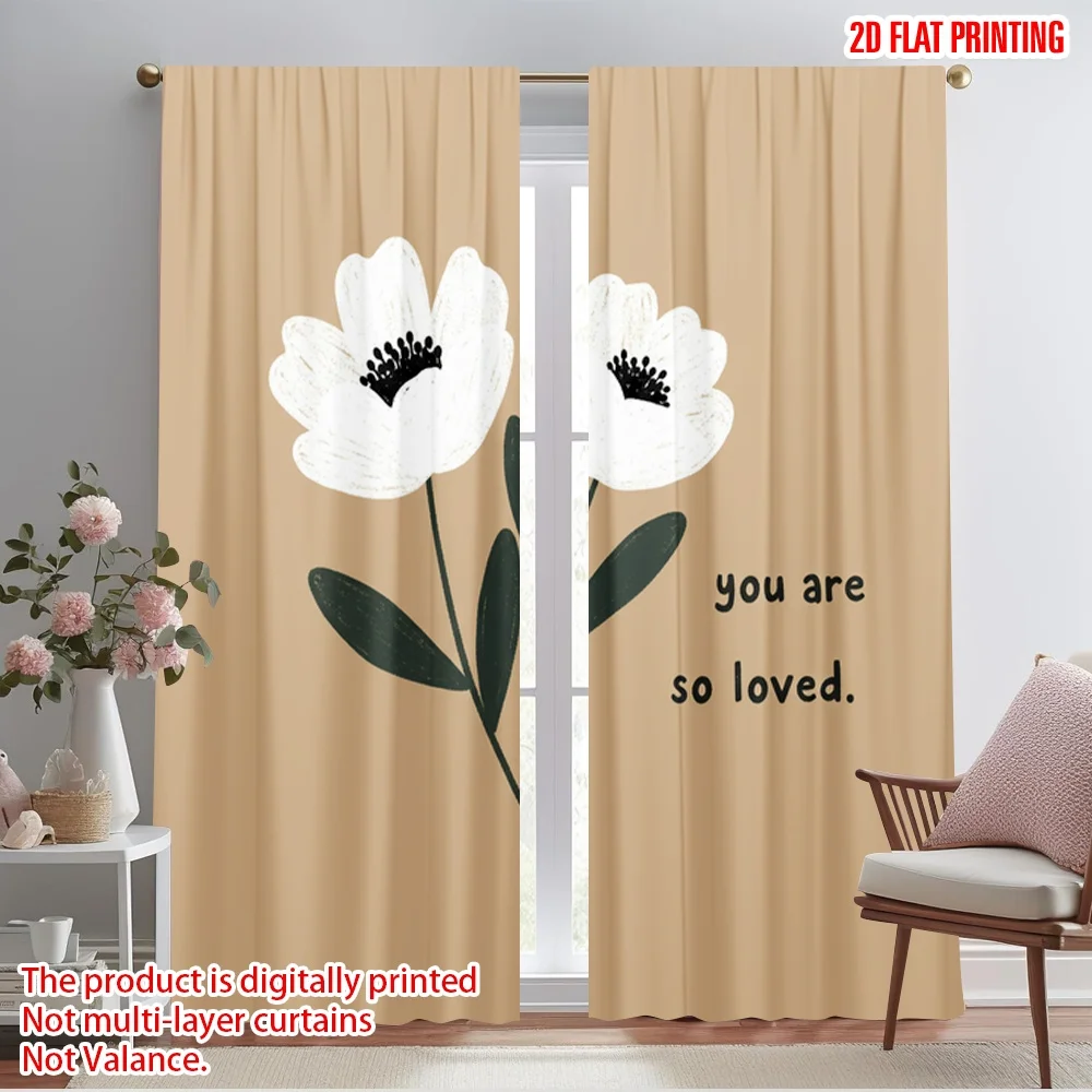 

2pcs 2D flat printing Window Curtains You Are So Loved Flowers_a Polyester Without Electricity Party Decorations for room decor