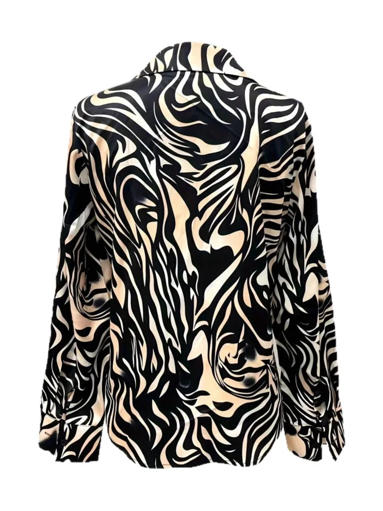 เสื้อเชิ้ตทำงานแฟชั่นหรูหรา เสื้อเชิ้ตผู้หญิงลายพิมพ์สไตล์ฝรั่งเศส ผ้าเนื้อนุ่ม สำหรับฤดูใบไม้ผลิและฤดูใบไม้ร่วง เสื้อเชิ้ตแขนยาวสำหรับผู้หญิงทำงาน