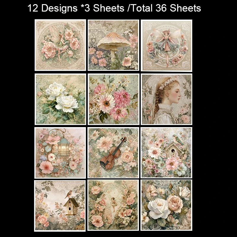 Scrapbookpapierpakket (36 vellen, 6"x6"): Vintage patronen voor scrapbooking, origami, junk journal en kaarten maken.