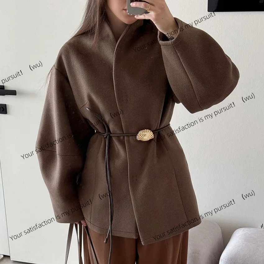 

Autumn and winter high-end brown waist woolen jacket women's design temperament fashion ins style