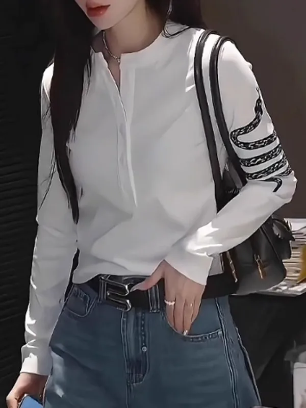 

Korean Sle Pure Cotton Long Sve White f Open Collar T-irt Women plus Size Faionable Versatile Spring Top