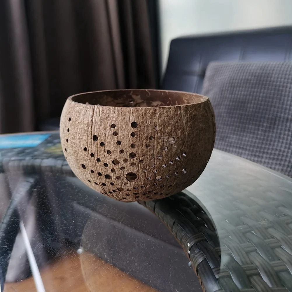 N89R Candle Holders,Handmade Coconut Shell Candle Holder For Tealight Small Pillar Rustic Candle Coconut Shell Bowl