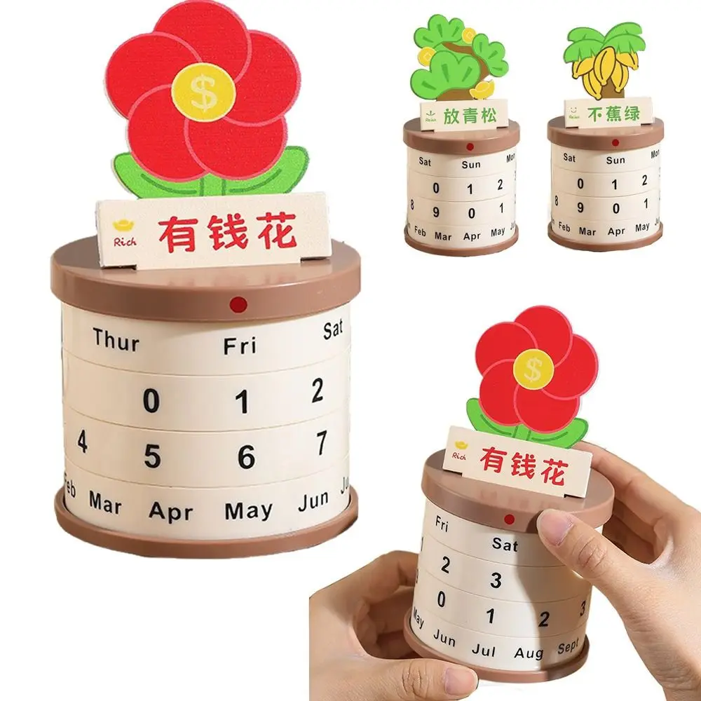 

Reusable Plant Pot Perpetual Calendar Date Rotatable Non-slip Bottom Art Rotating Desk Calendar Stable Quiet