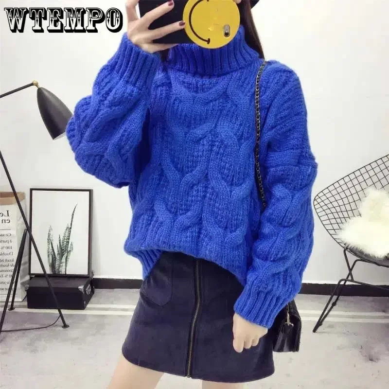 Turtleneck Sweater Women White Casual Loose Pullover Knitted Tops Autumn Winter New Korean Ladies Knitwear Jumper Outerwear