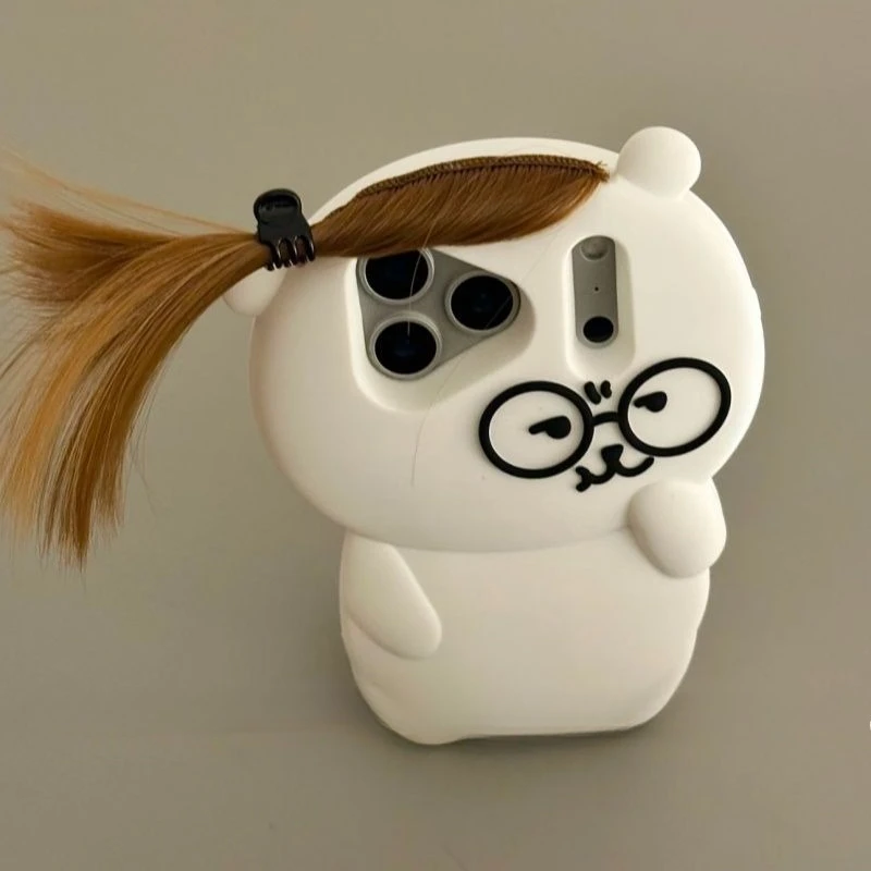 

Anime Chiikawa Self-deprecating Bear Mobile Phone Case Cartoon Three-dimensional Bangs Glasses for IPhone 17 16 15 14 13 Kawaii