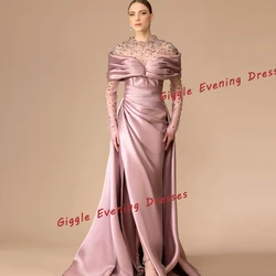 Giggle Satin Beading O-Neck Pretty Prom Gown Saudi Arab Elegance Slit Pleating Floor-Length Evening Party Dresses for Women 2024