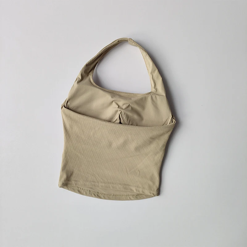 Kleines Neckholder-Top für Damen mit gerafftem Rücken, Sport-Lingerie, integriertes Yoga-Oberteil mit Brustpolster – Detail 4