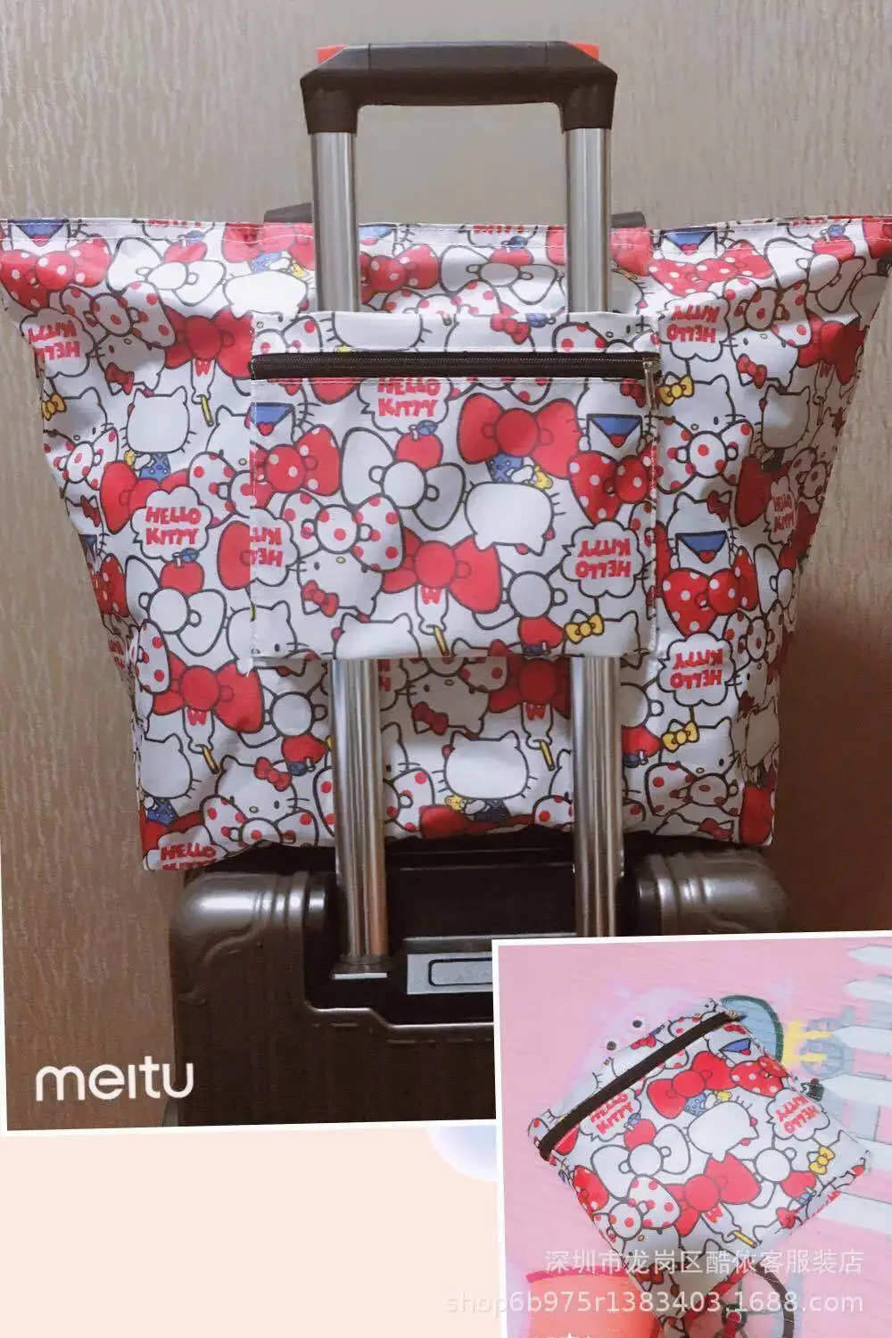 Sanrio hello kitty tas tangan baru tas penyimpanan melodi kartun tas belanja lipat tas travel dapat dipasang pada koper