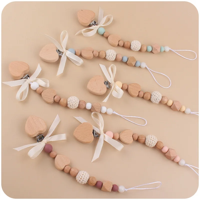 INS Baby Pacifier Clip Chain Dummy Nipples Holder Clips Heart Handmade Bow DIY Bracelet Newborn Accessories Teething Toys Gifts