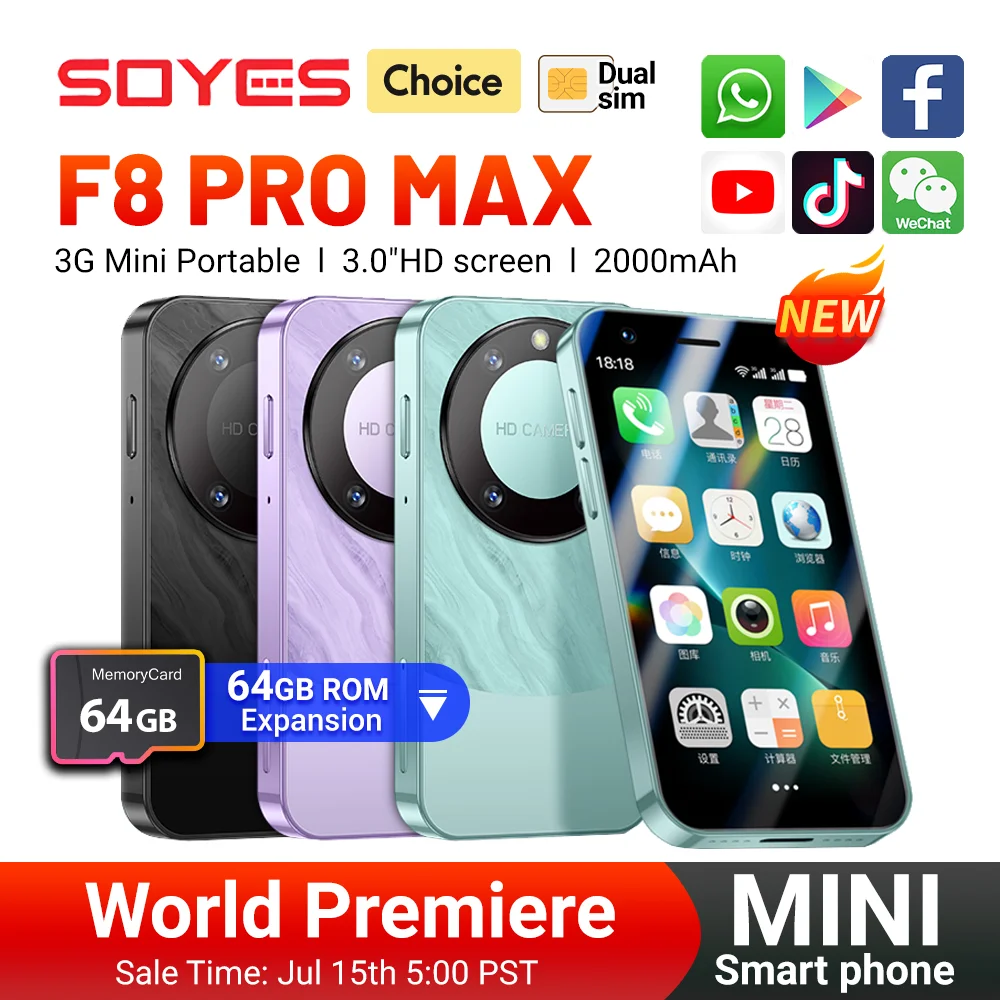 World Premiere SOYES F8 Pro Max Mini Android8.1 Smartphone 3.0 Inches 2000mAh Face ID Dual SIM Standby Play Store 3G