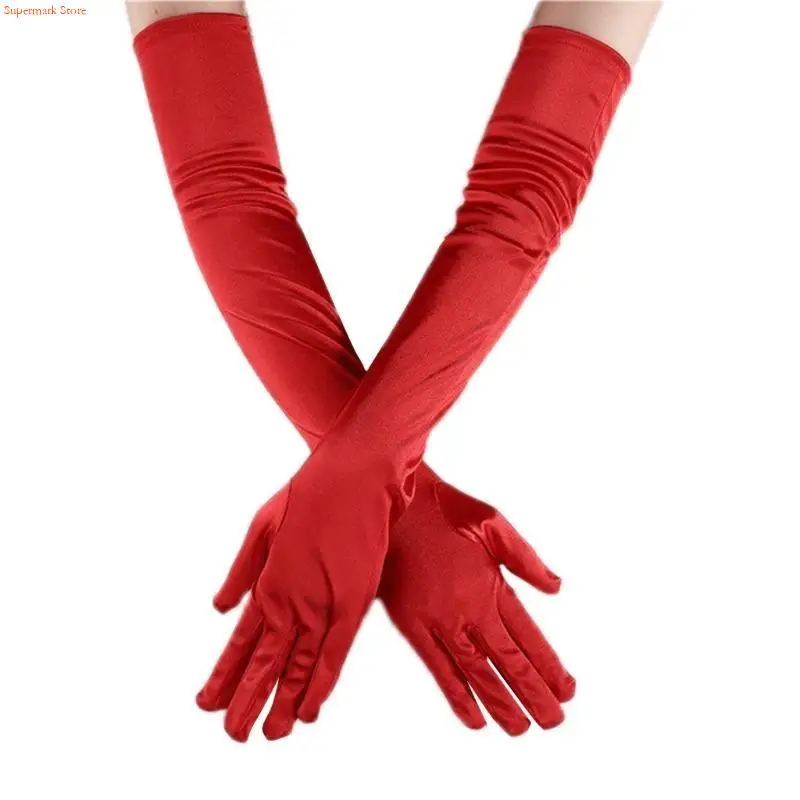 Q5WE Satin Long Gloves Women Performance Gloves Dance Gloves Wedding Gloves