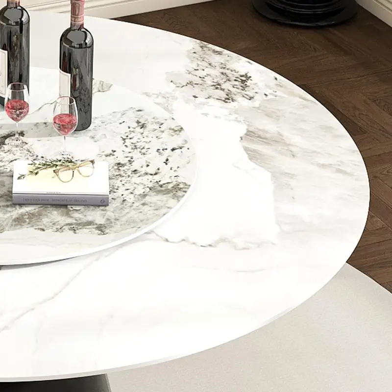 โต๊ะอาหารทรงกลมทันสมัยพร้อมขาไม้สำหรับใช้ในห้องอาหารและห้องครัว ดีไซน์ทันสมัยและทนทาน ประกอบง่าย