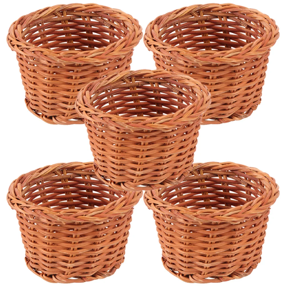 

5 Pcs Mini Woven Basket Household Items Supplies Furniture Ornaments Miniature Decor Rattan Desktop Child Adorable