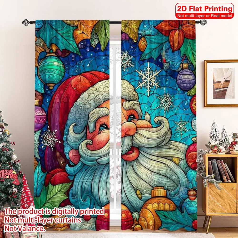 

2pcs 2D flat printing Merry Christmas Curtain Father Christmas Versatile Fabric Without Electricity Festive Wall Decor Perfect