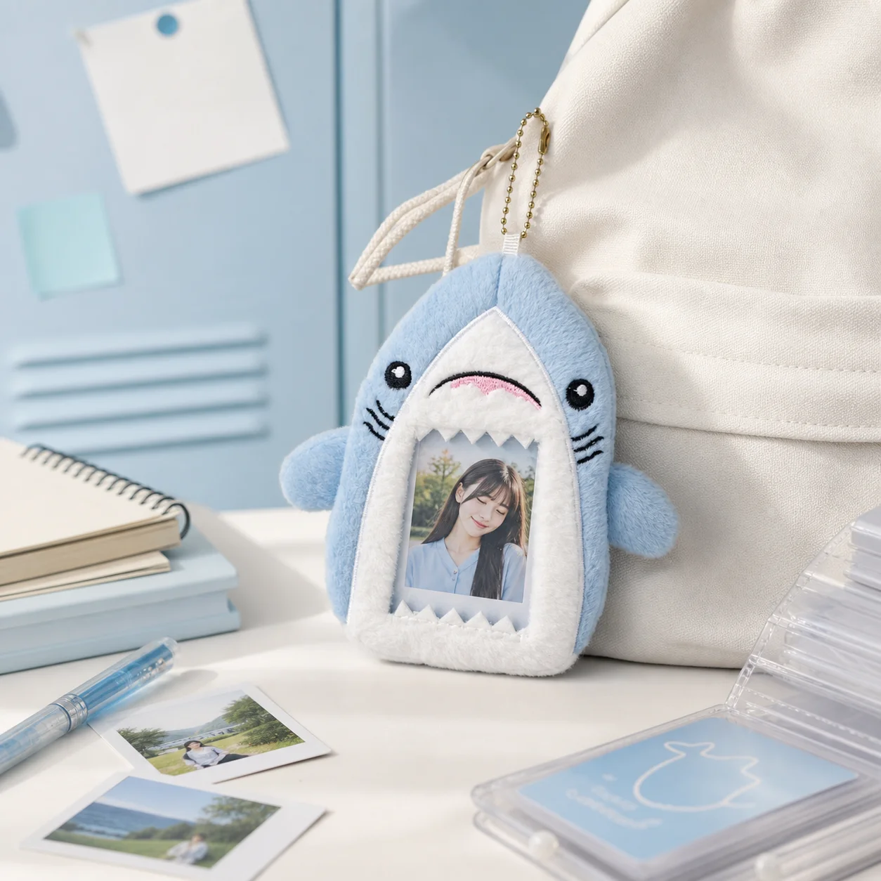 Cute Shark Plush Card Holder with Transparent PVC Window for Student ID and Bus Card Storage Plush Card Holder 16cm