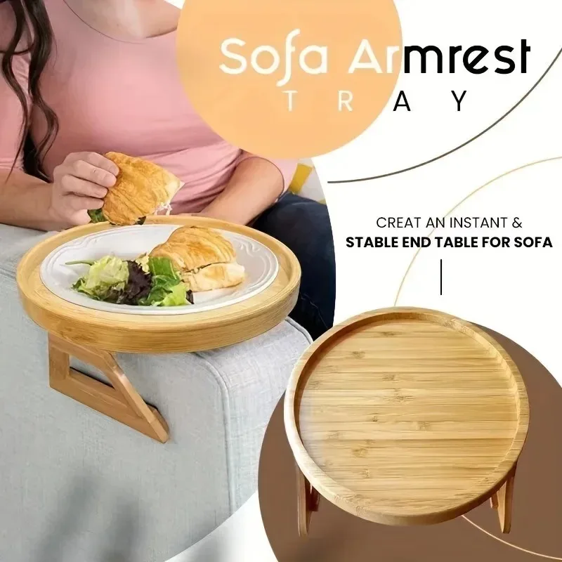 Sofa Armrest Folding Tray Bamboo Sofa Clip Table Portable Storage Tray Suitable For Snacks  Beverages Coffee Kitchen Accessories