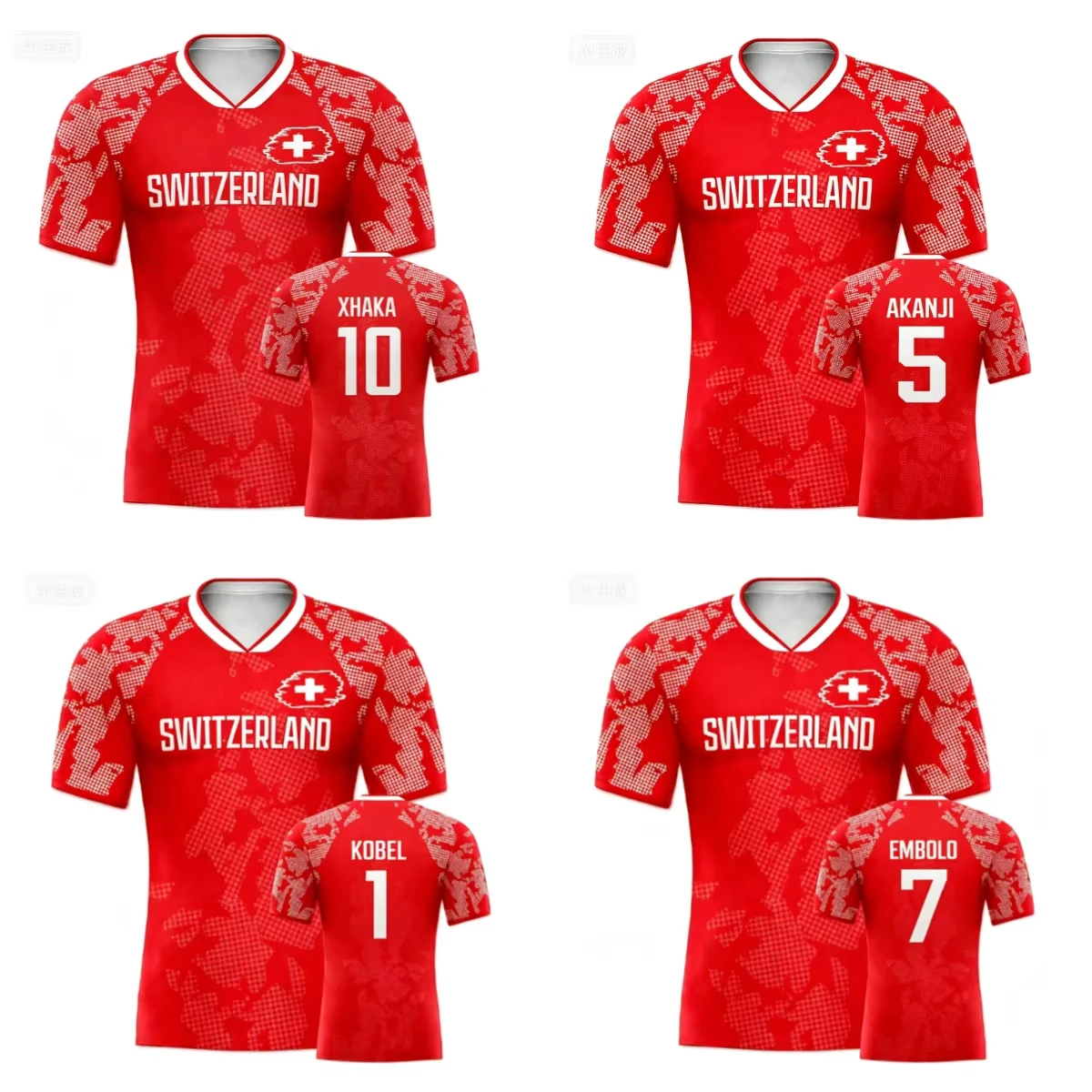2026  Switzerland Football Jersey Personalized V-Neck Swiss Cross Flag Print Quick Dry Soccer Shirt for Men Women Kids