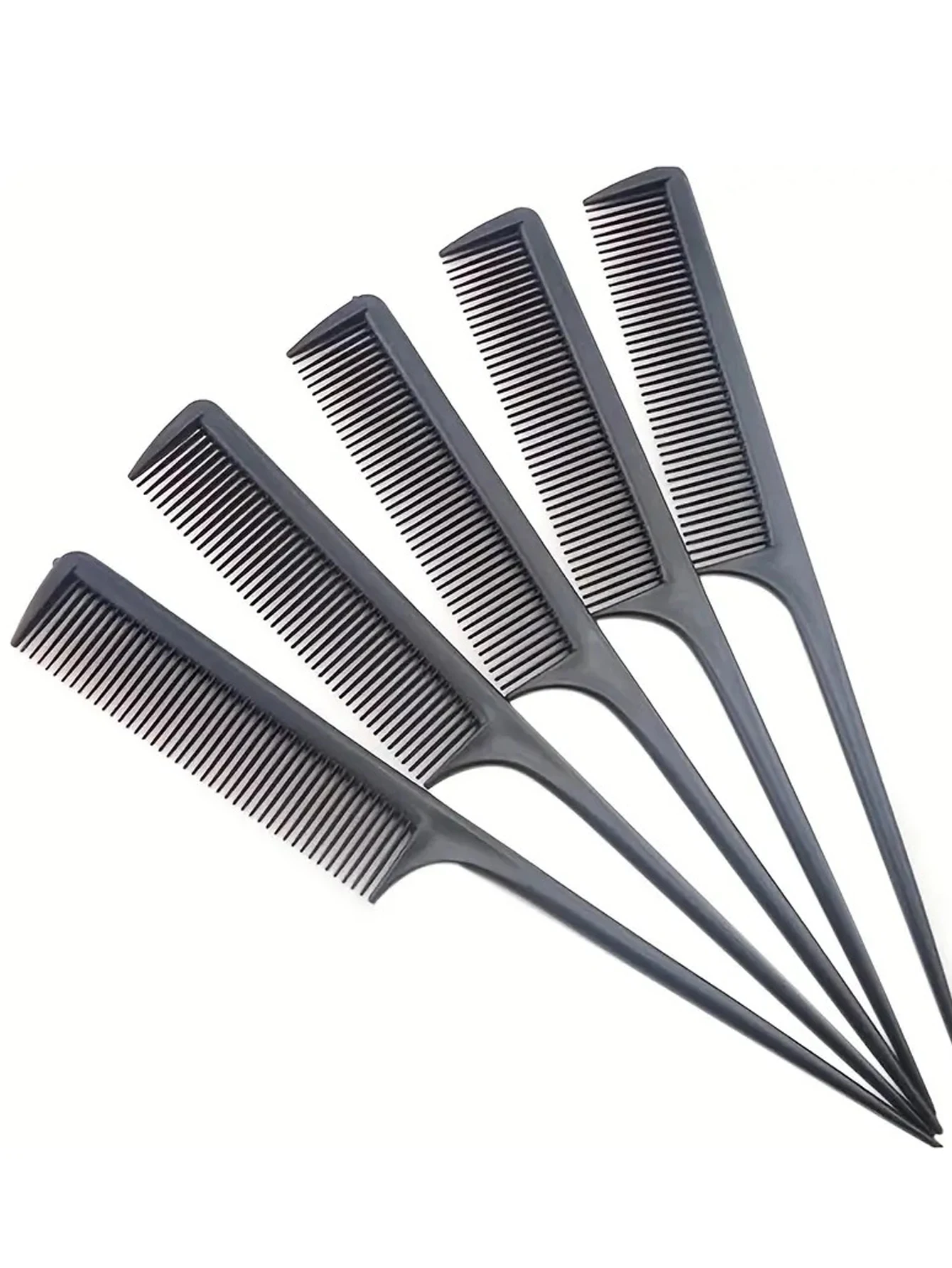 5 pçs pente de cauda preto estilo pente resistente ao calor pente de cauda para todos os tipos de cabelo, pente de provocação de dentes finos e largos