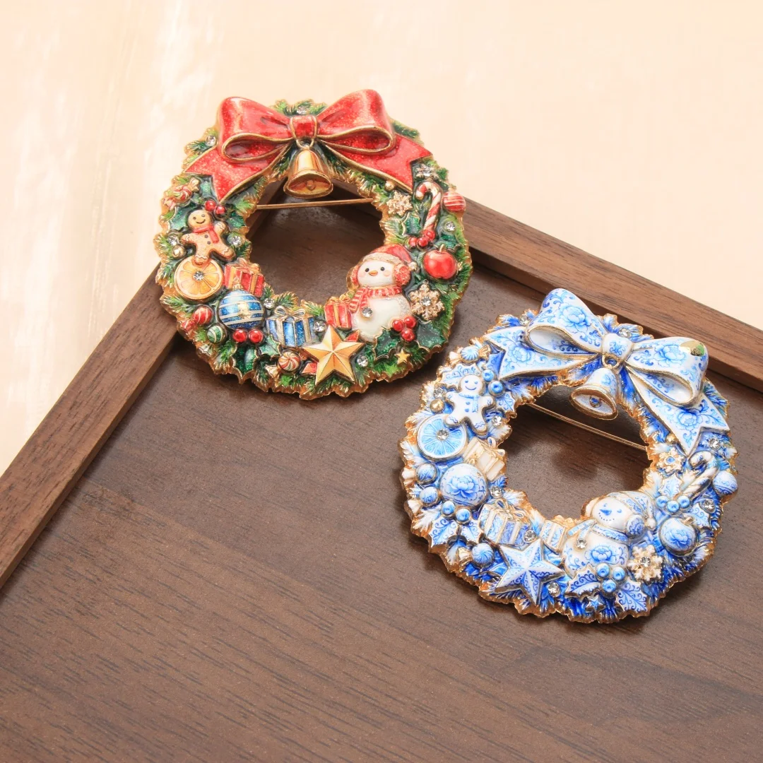 Baroque Luxury Christmas Wreath, Snowman, and Gingerbread Man Design Brooches for Men and Women, JewelryAccessories, Party Gifts