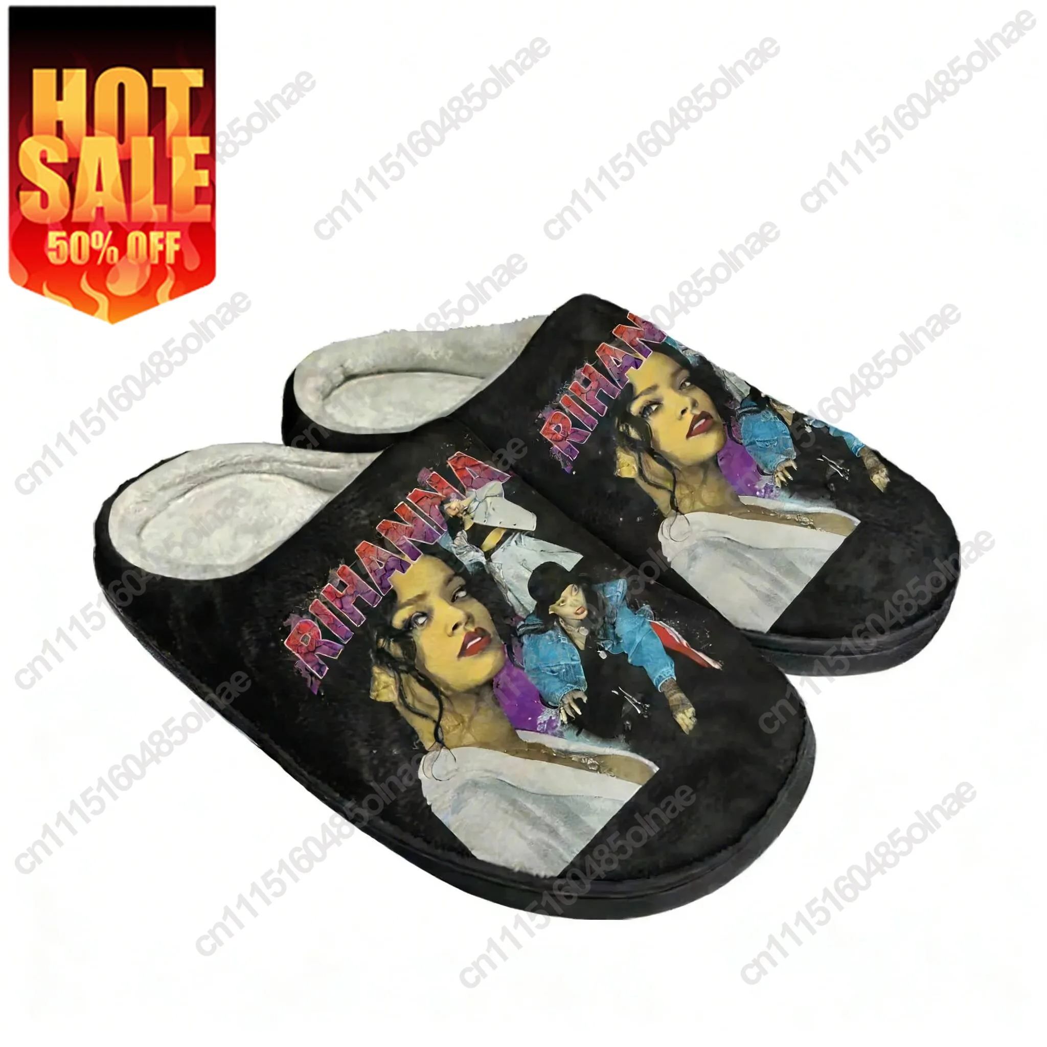 Rihanna Hip-Hop Rapper Home Cotton Custom Slippers Mens Womens Plush Bedroom Casual Keep Warm Shoes Thermal Slipper