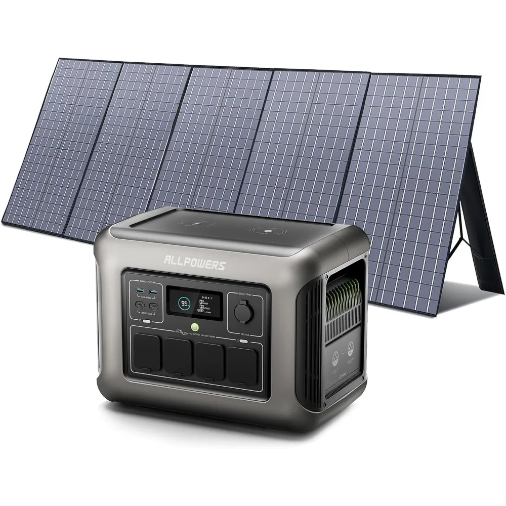 

R1500 Portable Power Station with SP037 Solar Panel, 1800W 1152Wh LiFePO4 Solar Generator with 400W Panel Included,Fast Charging