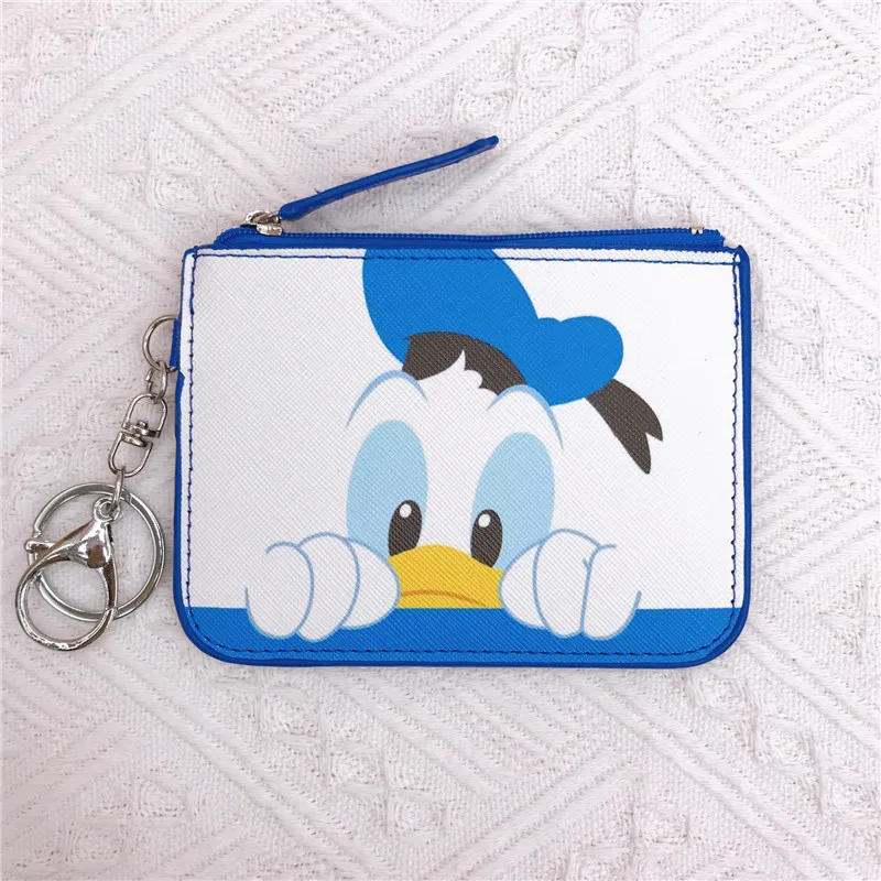 Disney Mickey Woman Purse Schoolgirl Cartoon Cute Printed Large Capacity Card Change Storage with Key Chain Zipper PU Coin Purse