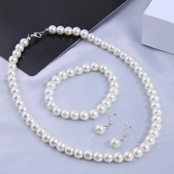 Elegant Vintage Simulated Pearl Jewelry Sets for Women 2022 Fashion Statement Necklace and Earring Set Wedding Party Accessories