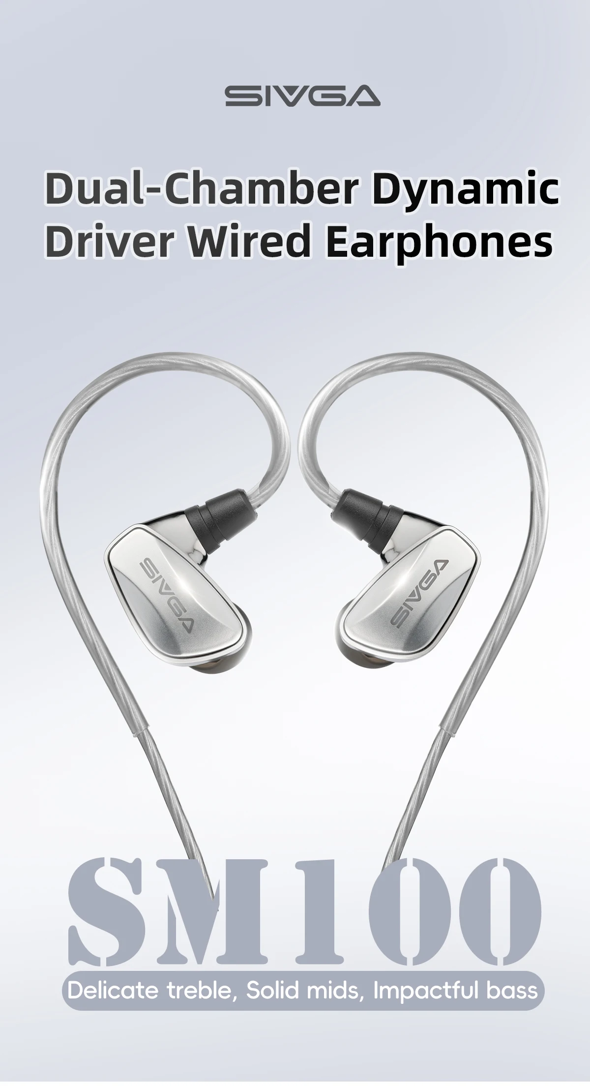SIVGA SM100 10-mm-In-Ear-Kopfhörer mit dynamischem Dual-Chamber-Treiber, kabelgebunden, 0,78 mm, 2-poliges, abnehmbares Kabel mit Mikrofon für Musik/Gaming – Detail 1