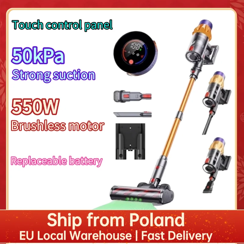 MPQU-aspiradora inalámbrica con pantalla táctil, 50kPa, 550W, batería extraíble, 3 modos de alimentación, escoba eléctrica recargable