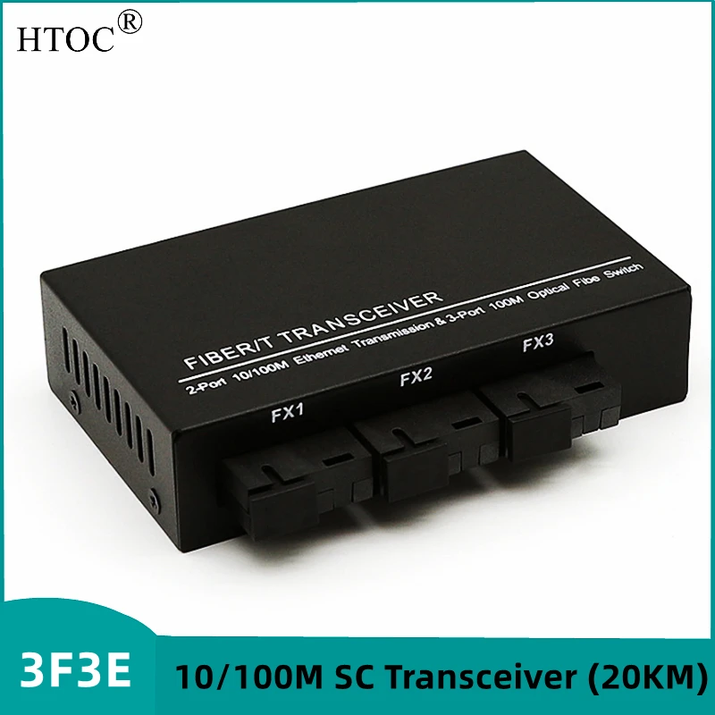 

HTOC 3 SC+3 Port RJ45 100M Ethernet Fiber Media Converter SC 10/100M Single Mode Fiber Transceiver (20KM)