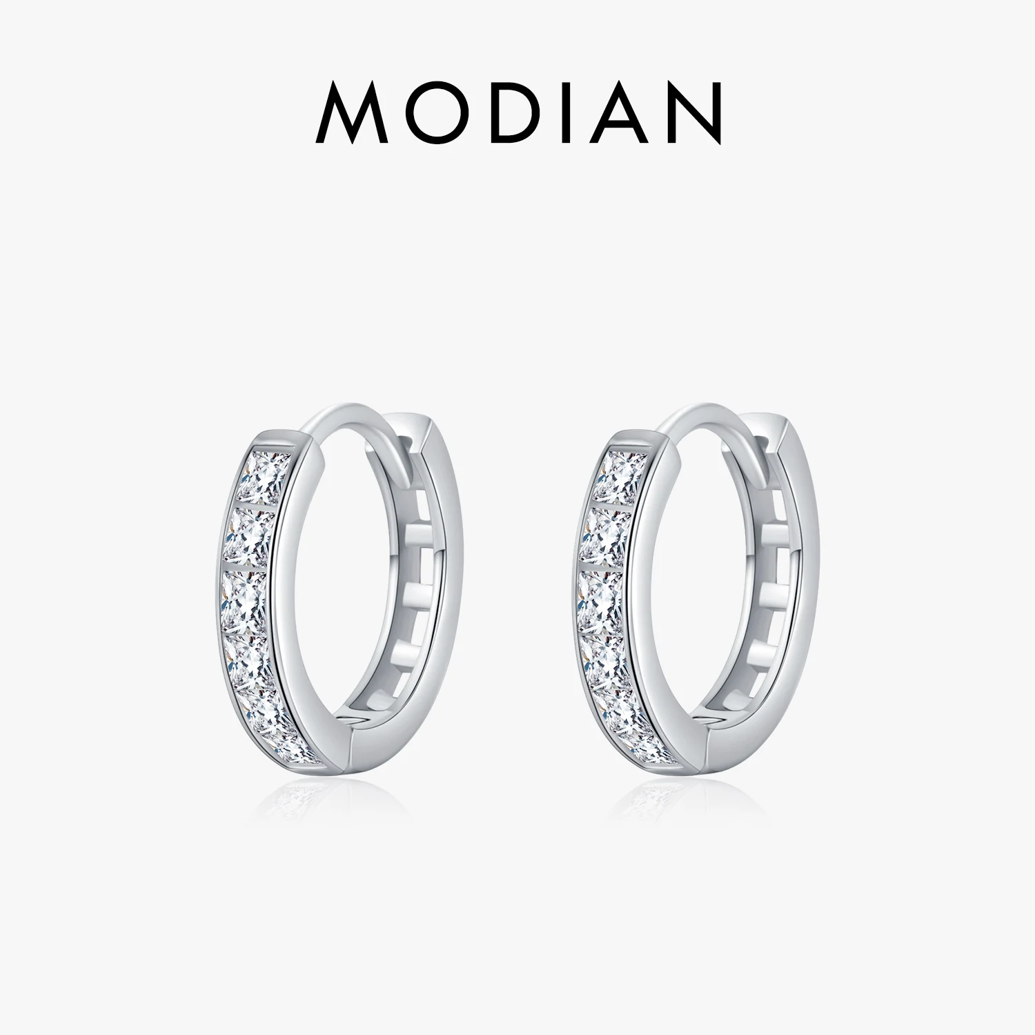 

MODIAN 925 Sterling Silver Sparkling Square Clear CZ Earrings Buckle Hollow Design Hoop Earrings For Women Party Fine Jewelry