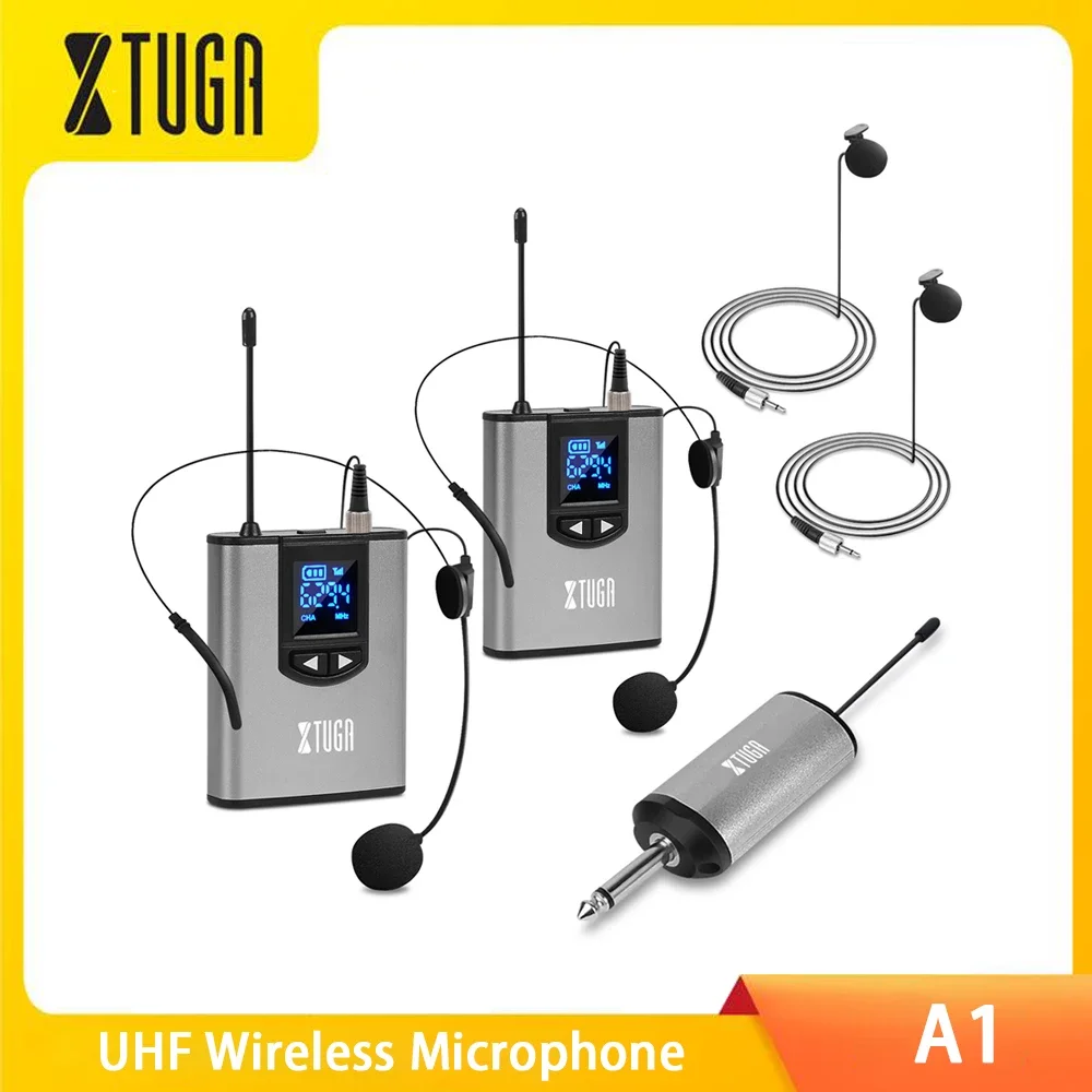 

XTUGA UHF Wireless Microphone Lavalier Microphone Mini Portable Transmitter Instructional Lecture Interview Vlog Live Recording