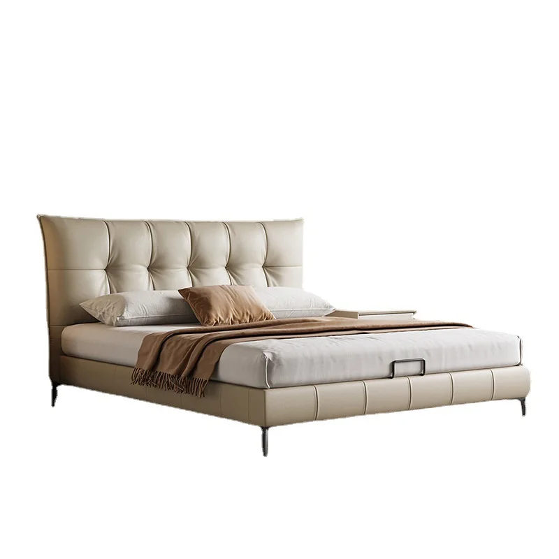 

Minimalist, leather bed, modern, minimalist, Italian, light luxury, Nordic, cream style