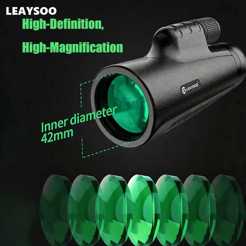 

LEAYSOO 10x42 HD Monocular Telescope for Adults BAK4 Prism Professional Optics Long Range View for Concert Stargazing Hiking