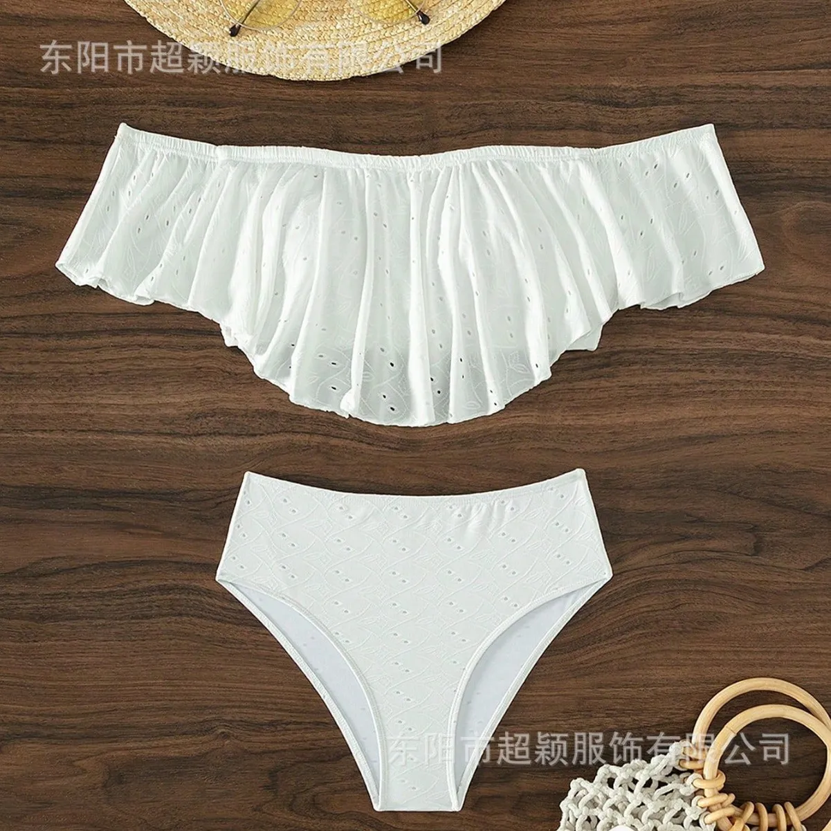 穴あきジャカード生地の人気水着、無地のスプリットビキニ、2025年新作