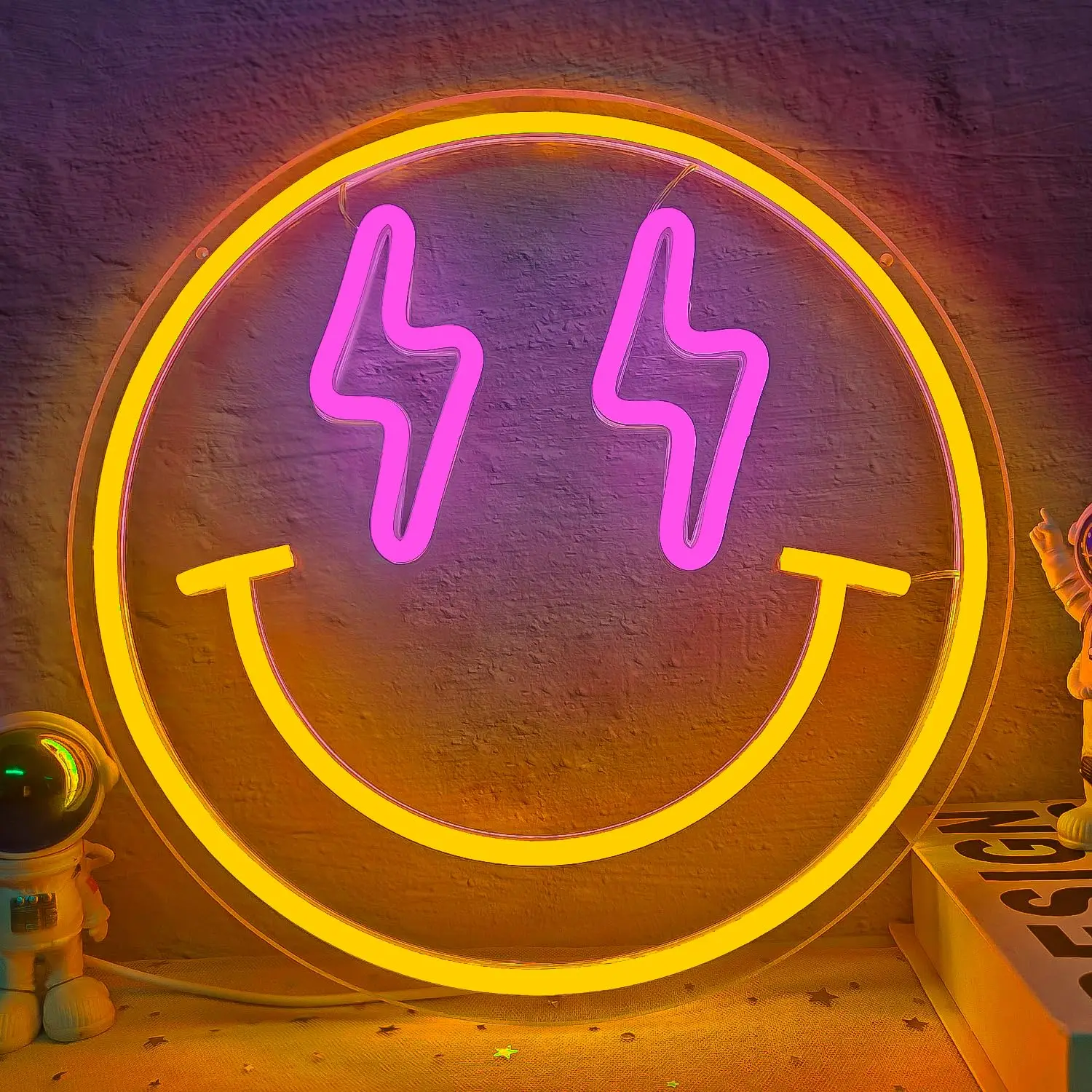 

Smiley Face Neon Sign LED Dimmable Pink Wall Light USB Powered for Girls Room Decor Cute Wall Art Teen Birthday Christmas Gift