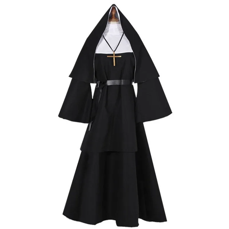 Nun Cosplay CostumeTraditional Adult Black Religious Robe Suit Party Demon Nun Performance Clothe Costume Priest Cosplay Costume