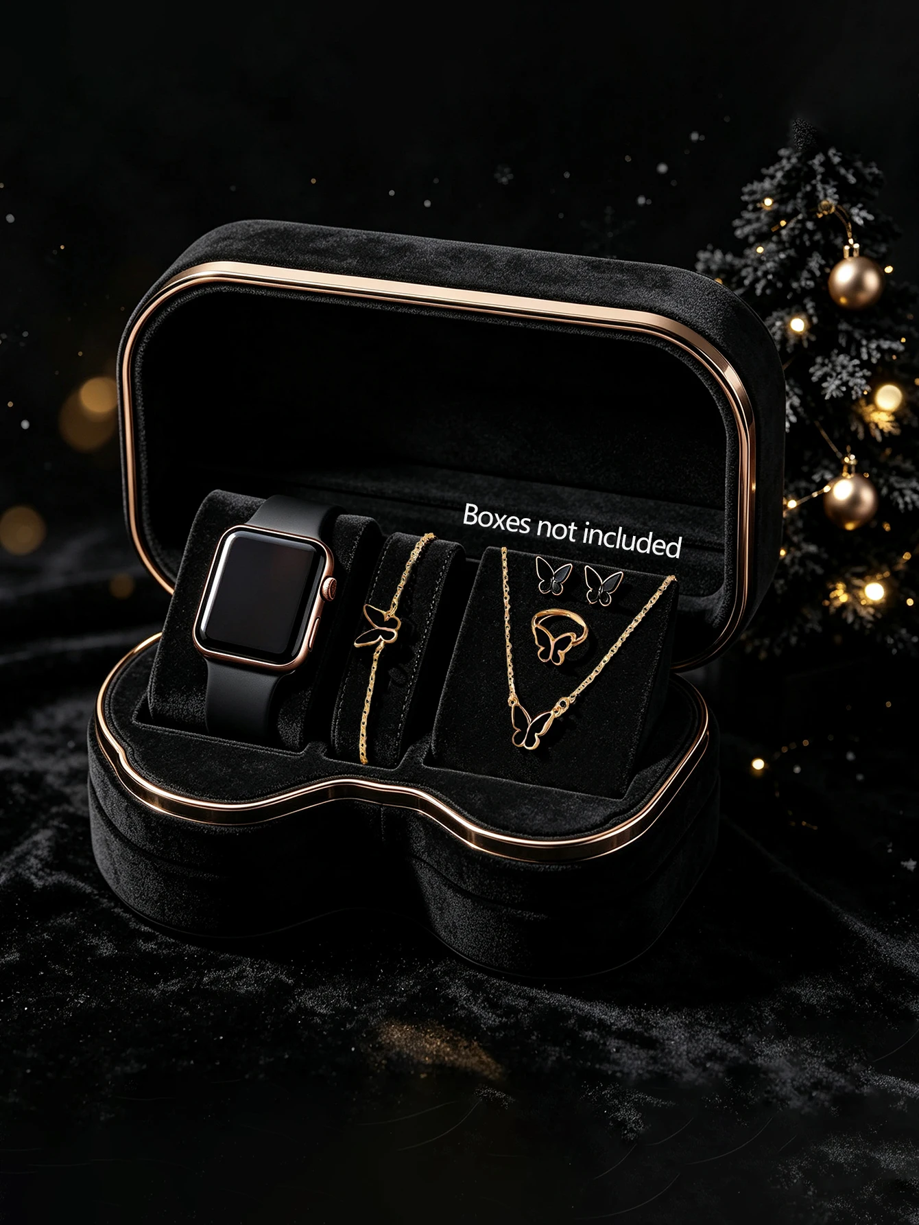 Fashion Minimalist LED Square Electronic Watch with Butterfly Bracelet Necklace Ring Earrings Set Christmas Holiday Gift