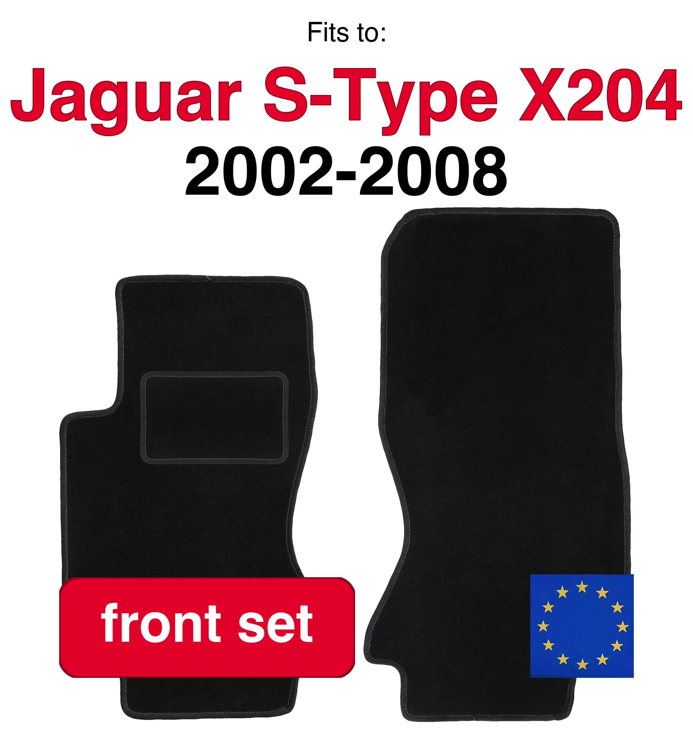Tapis avant de voiture en velours pour berline Jaguar S-Type X204 (2002-2008) -Noir (2 pièces)