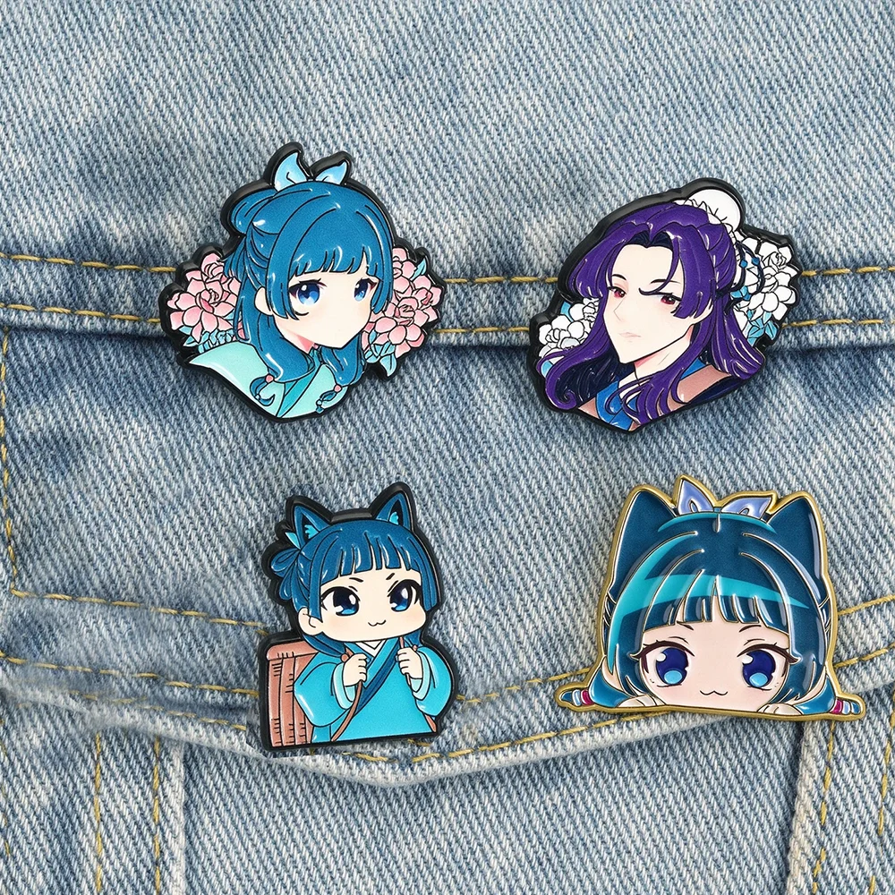 4Pcs/set Anime Maomao Apothecary Brooch Enamel Pins Cute Cartoon Character Brooches Lapel Badge Jewelry Gift for Fans Friends