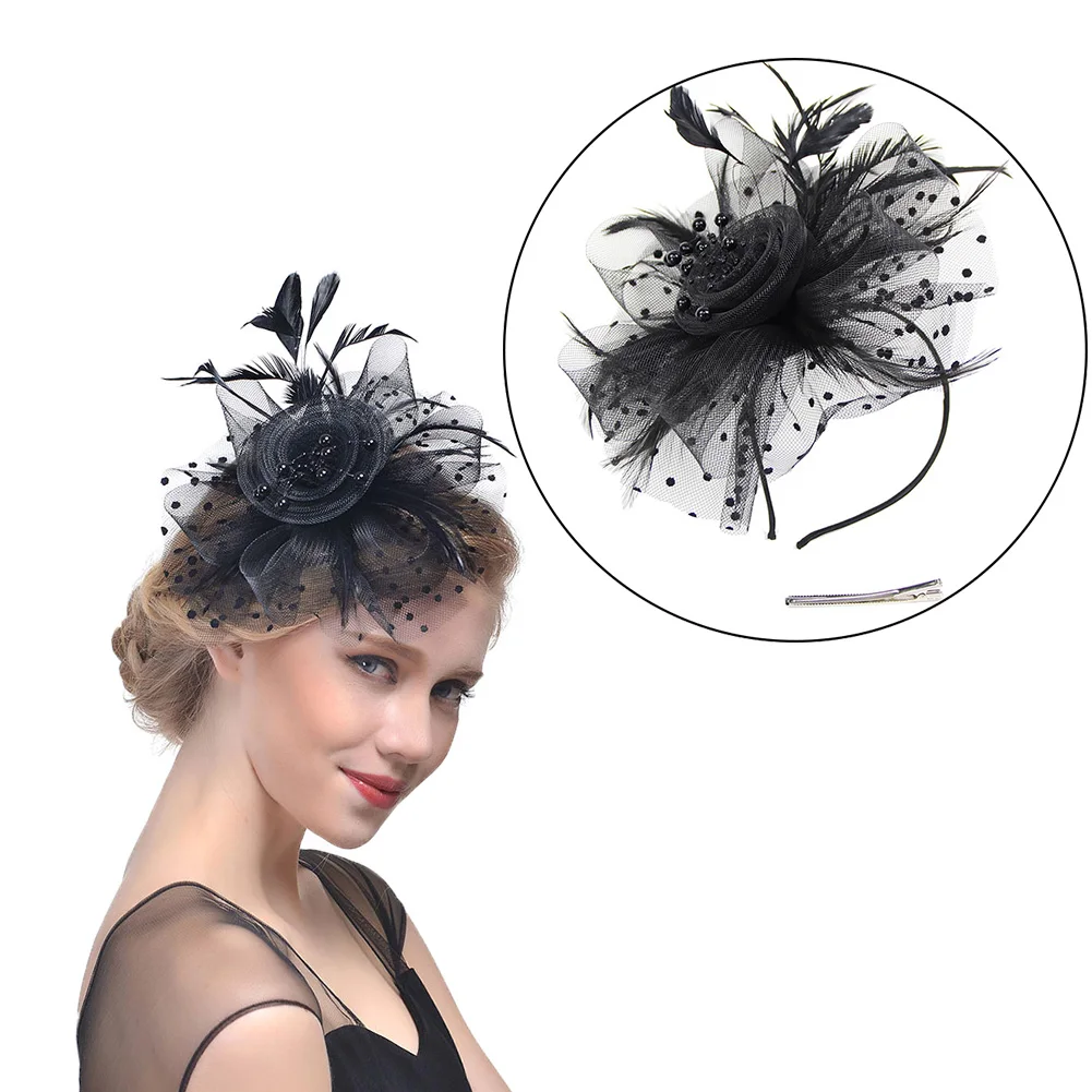 

Black Feather Headdress Bridal Hair Accessories Mesh Veil Headdress Chapeau Jockey Festival Hemp Veil Headdress Hair Accessories