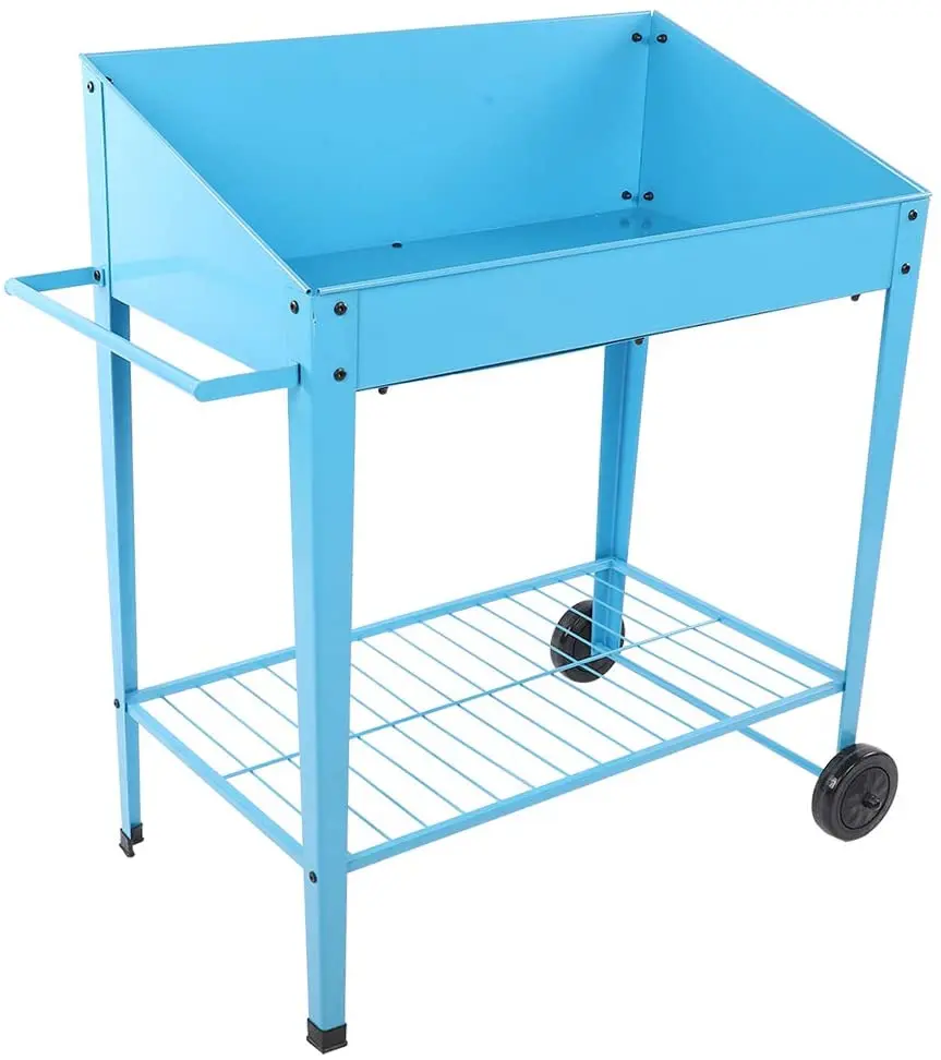 

Raised Planter Box With Legs, Mobile Elevated Garden Bed Planting Nursery On Wheels With Storage Rack For Outdoor Vegetable