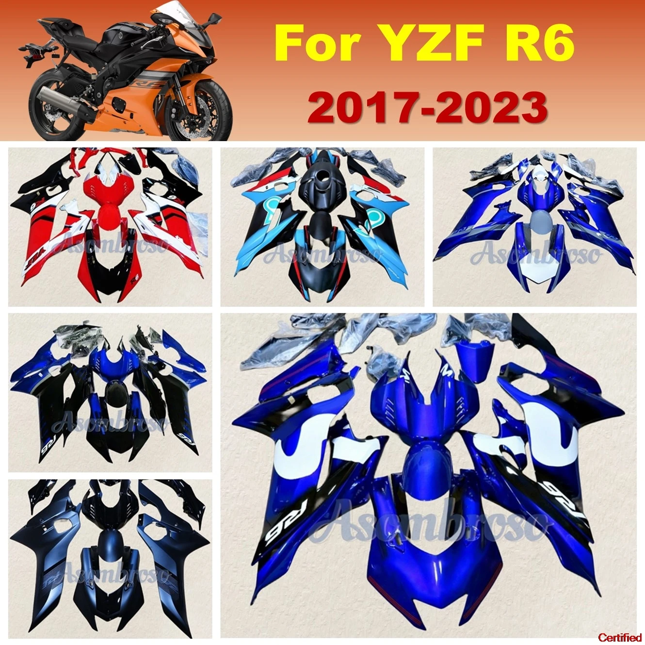 

Новый полный комплект обтекателя для Yamaha YZFR6 2017 2018 2019 2020 2021 2022 2023 YZF-R6 yzf r6 17-23 Мотоцикл Синий белый Комплект кузова