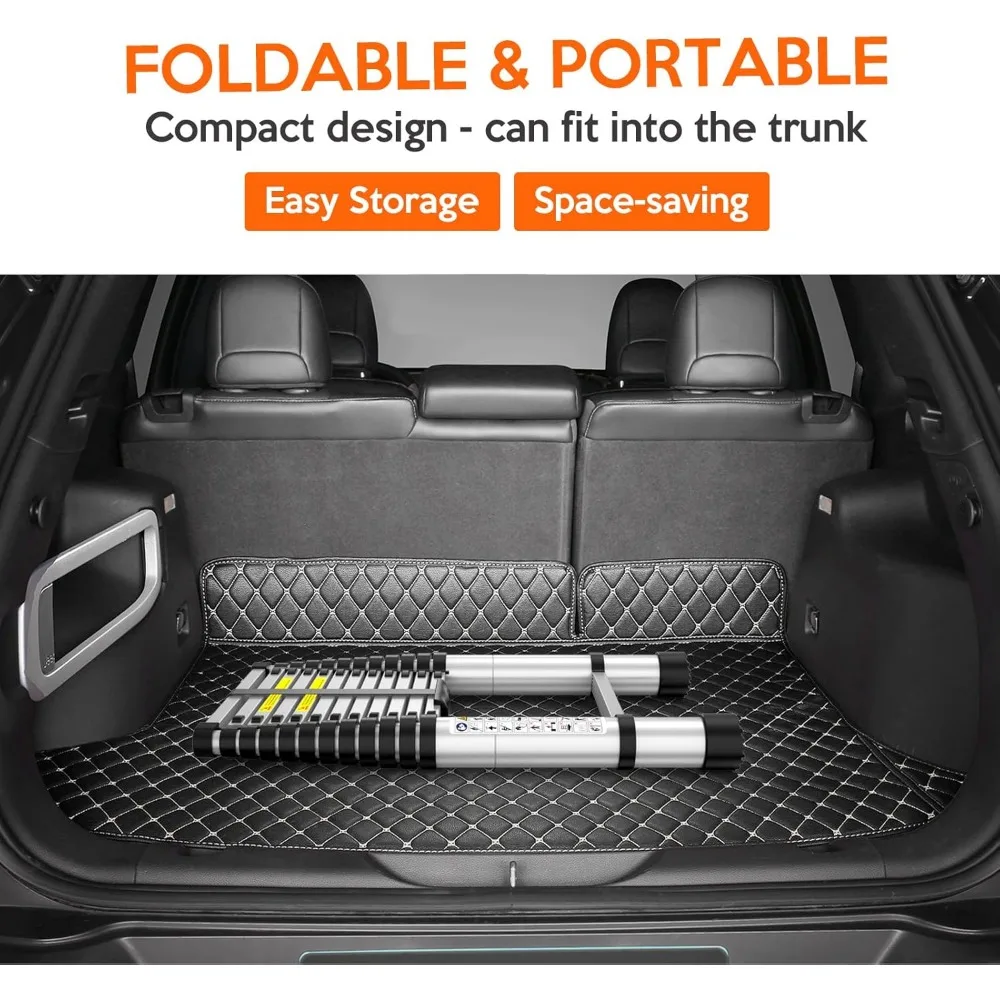 سلم تمديد تصغير 12.5 قدم عالي التحمل بسعة 330 رطلًا للمركبات الترفيهية والأماكن الخارجية والاستخدام متعدد الأغراض #5