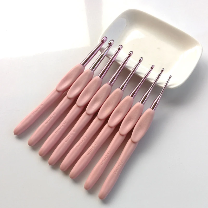 8pcs/Set Pink Color Knitting Needles Soft Handle Aluminum Crochet Hooks For Knit DIY Crafts Loom Tool 2.5~6.0mm