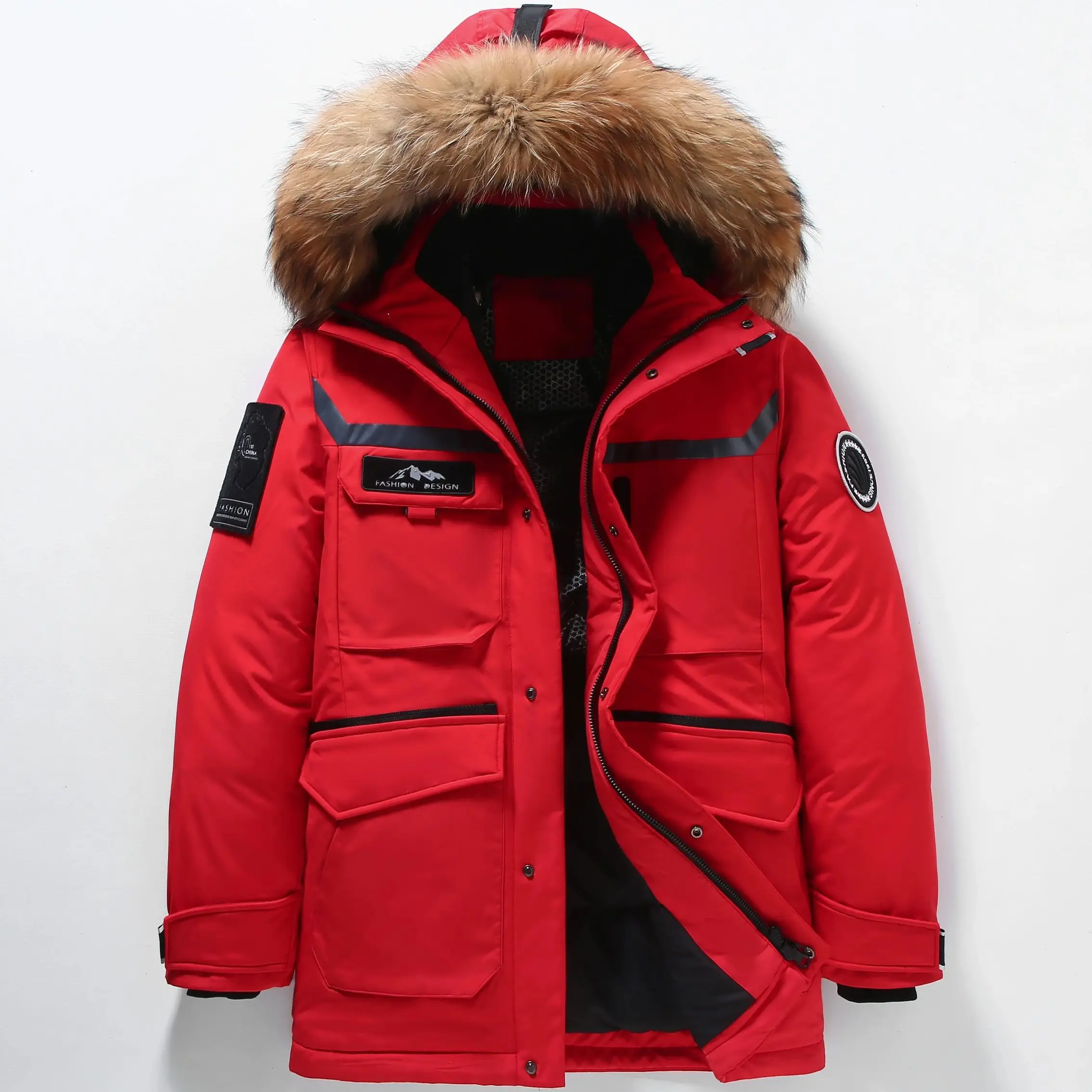 

New Thickened Couple's Workwear Winter Jacket - Men's and Women's Medium-Length Fur-Lined Outdoor Goose Down Coat