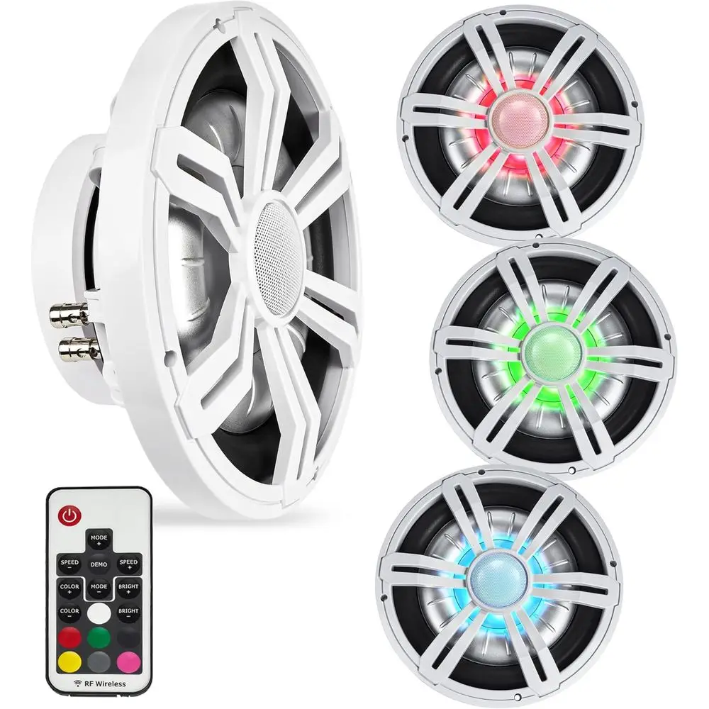 10 800W Peak 400W RMS Shallow Marine Subwoofer with LED Lighting for Boats, ATVs, and Powersports