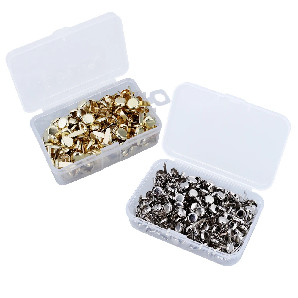 500pcs Metal Paper Fasteners Electroplated Two Leg Nails Office Supplies Waterproof Anti Rust Storage Box ganized Craft
