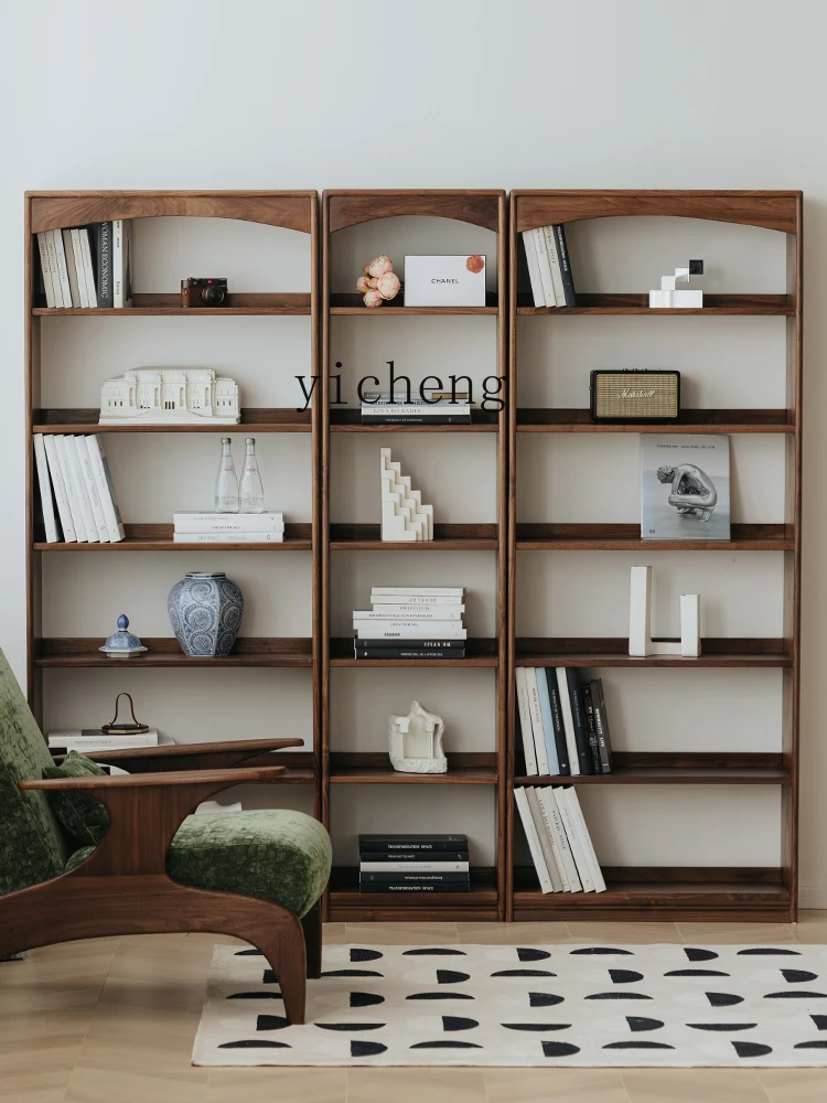 PYH arch bridge bookcase black walnut living room full wall combination floor storage free combination shelf