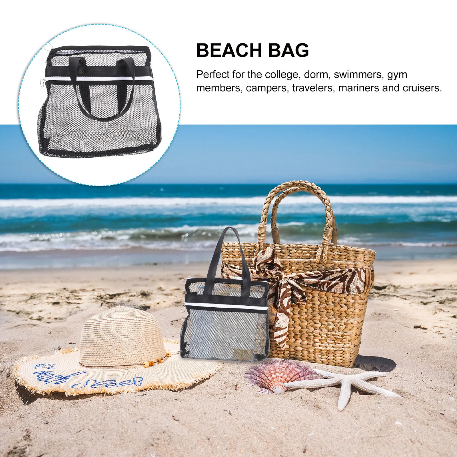 

Travel Toiletry Bag Breathable Mesh Large Capacity Nylon Makeup Storage Portable Lightweight Durable Mesh Beach Tote